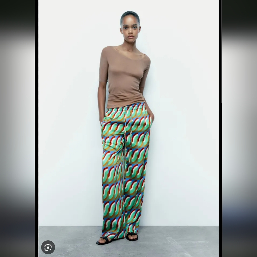 Zara geometric print wide leg pants, M